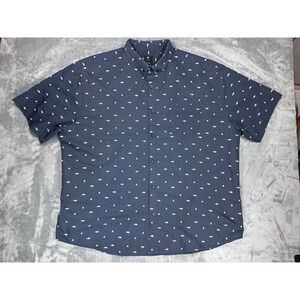Visive Mens 3XL Navy Blue Shark Print Short Sleeve Button Down Shirt RN158839